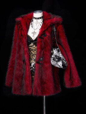Burgundy Party Women's Plus Size Loose Faux Fur Jacket